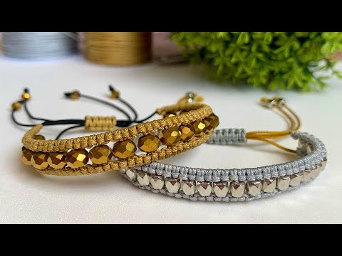 How to make a macrame bracelet with a lark's head knot and crystals 💎 [Macrame Bracelet Step by S...