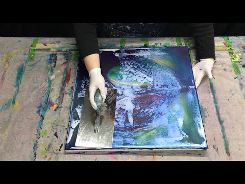 Abstrakte Acrylmalerei mit Herz | Rakeltechnik mit Effekt | Gold und Perlfarben