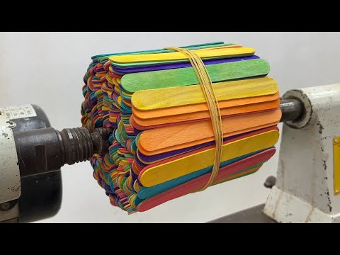Amazing Woodturning Crazy - Perfect Combination Of Epoxy Resin Adhesive And Colored Popsicle Sticks