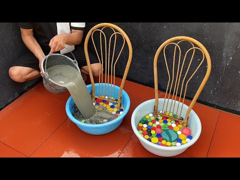 Garden plastic bottle cap ideas / Build tables and flower pots from plastic bottle caps and cement