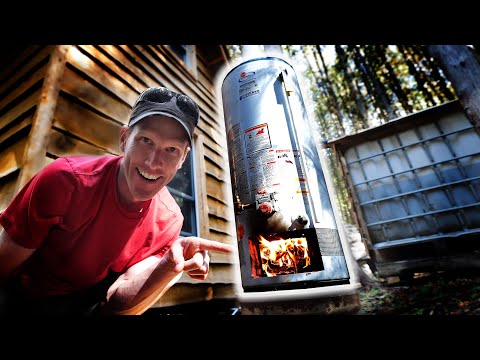 MacGyvered Hot Water Tank for Off Grid Cabin - Fire Burning
