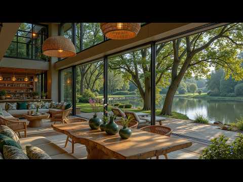Refreshing Spring Jazz Music To Stress Relief - Soft Jazz At Lakeside Cafe Ambience For Unwind