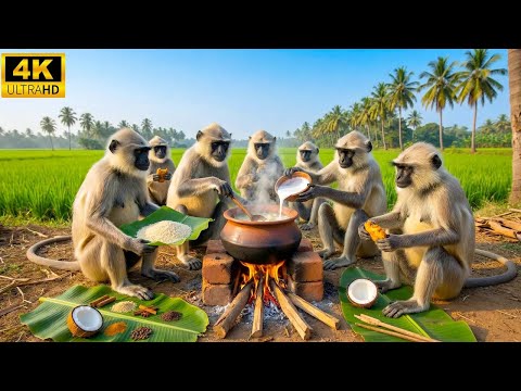 बंदर बना रहे हैं शुद्ध भारतीय शाकाहारी भोजन 🐒🥦 | Monkeys Cooking Pure Indian Vegetarian Food