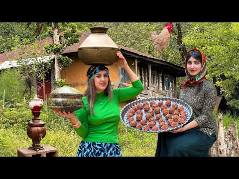 Village Women Cooking in Nature πΏ | Incredible Persian Pomegranate-Walnut Stew (Anar Bij) π²π₯