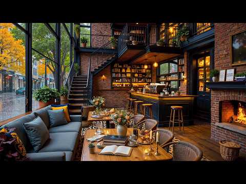 Spring Day Coffee Shop Ambience 🌸 Soothing Jazz Piano & Relaxing Rain Sounds for Stress Relief, Work