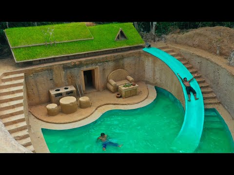 100Days Building An Underground Temple House With Water Slide To Underground Swimming Pool