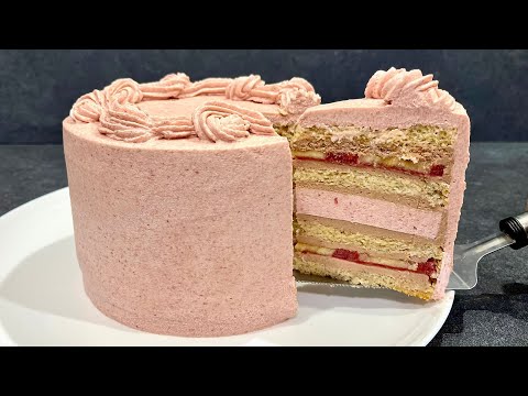 Торт КЛУБНИКА-БАНАН! С клубничным муссом и БАНАНОВЫМ бисквитом! Попробуйте!