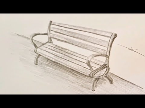 كيف ارسم كرسي خشبي في حديقة من البداية خطوة بخطوة للمبتدئين/How to draw a wooden chair in a garden