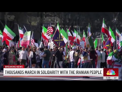Large downtown LA crowd marches in solidarity with Iranian people
