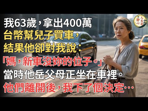 【我63歲】拿出400萬台幣幫兒子買車，結果他卻對我說：「媽，新車沒妳的位子。」當時他岳父母正坐在車裡。他們離開後，我做了一個改變一切的決定。