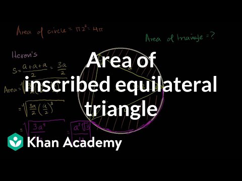 Area of inscribed equilateral triangle (some basic trig used) | Circles | Geometry | Khan Academy