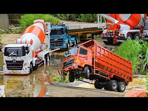 AKSI KE 86 ‼️ Pembangunan Jalan KM 5 Rc Truk Trailer vs Hino Tronton Angkut Pasir Derek Seling Patah