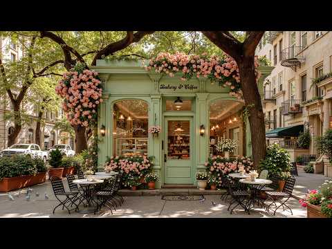 Cozy Bakery Café with Warm Morning Jazz Spring Flowers ☕ Soft Jazz Music for Focus & Positive Mood