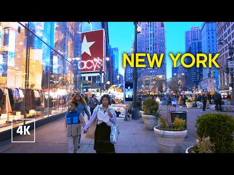 New York NIght Walk - Manhattan Walking Tour 4k