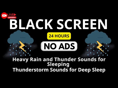 🔴 Heavy Rain and Thunder Sounds Black Screen for Sleeping | Powerful Thunder for Deep Sleep, No Ads