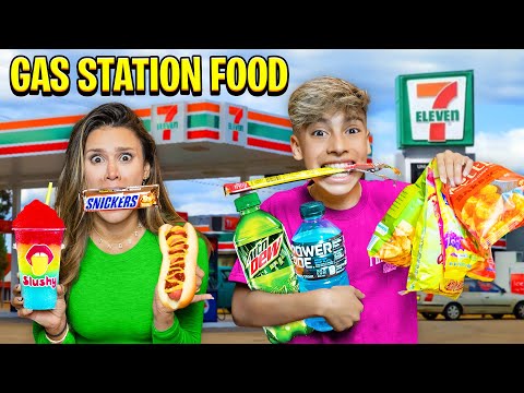 Eating Only GAS STATION FOOD for 24 Hours!! 🤮