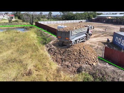 OH! Amazing TeamWork Quickly landfill large flooded area by Skills Dozer & Big Trucks