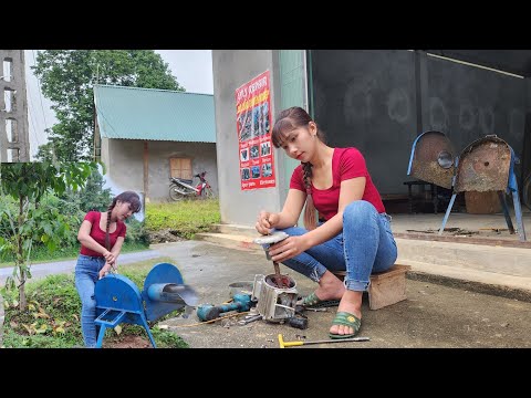 Talented girl helps villagers fix banana slicer with broken capacitor.