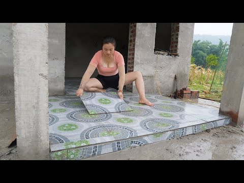 Alone Journey of house building Lake House on the island off grid - Building Tiled / Dung bushcraft