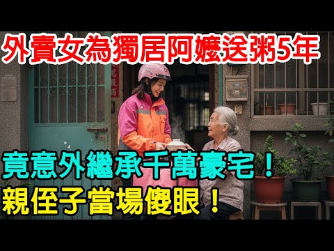 30歲外賣女為獨居阿嬤送粥5年，阿嬤去世後，律師宣讀遺囑：巨額遺產繼承人是你！親侄子當場傻眼！#情感共鸣 #情感故事 #故事頻道 #感人故事 #感人壹幕
