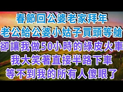 春節回公婆老家拜年，老公給公婆小姑子買頭等艙，卻讓我做50小時的綠皮火車，我大笑著直接半路下車，等不到我的所有人傻眼了#雅婷講故事#為人處世#生活經驗#情感故事#晚年哲理#說故事#完結文#出軌