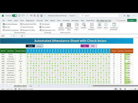 Monthly Attendance sheet in Excel with Check boxes - FREE Download