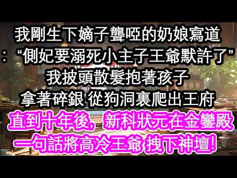 我剛生下嫡子聾啞的奶娘寫道：“側妃要溺死小主子王爺默許了”我披頭散髮抱著孩子拿著碎銀 從狗洞裏爬出王府直到十年後，新科狀元在金鑾殿一句話將高冷王爺 拽下神壇！【花開】【愛情】【生活】