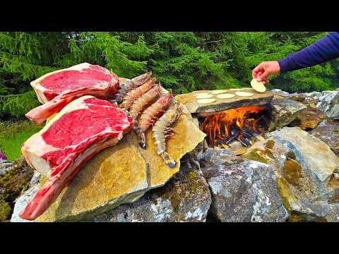 Cooking Meat on Hot Stones ONLY | Camping in the Wild