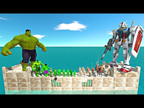 Gundam + Ancient Humans Castle Challenge | Hulk +Team Hulk Mutant Primates vs Gundam + Ancient -ARBS