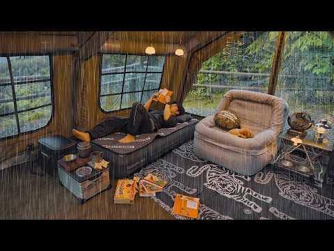 Camping in Heavy Rain with My Dog . 2-Room Inflatable Tent . Sound of Rain ASMR
