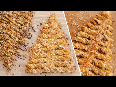 Новогодний пирог ЁЛОЧКА | 4 рецепта из слоеного теста ЗАКУСКА + ДЕСЕРТ |  новогоднее меню 2020