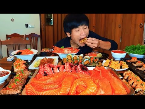 MUKBANG MÂM HẢI SẢN SÔNG CÁ HỒI CHẤM SỐT HẢI SẢN – NGON CAY BÁ CHÁY ANH EM ƠI! 🔥😋