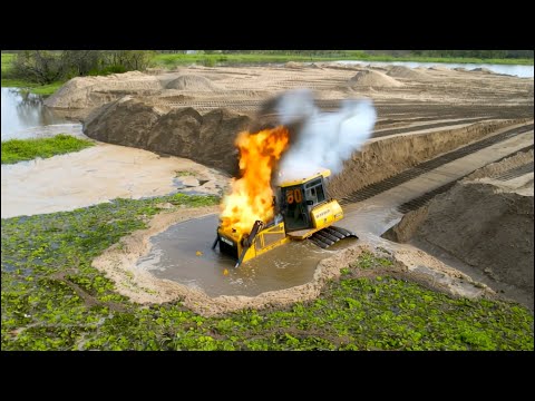 Next-Level Why Careful Driving Matters 😲 Bulldozer Fail into Deep Water Sand Filling Up in Deep Lake