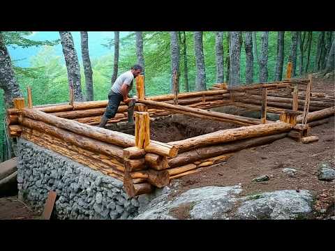 Two Men Build House with LOGS and STONES in the Forest | Start to Finish by @Lesnoy
