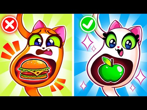 Oh No, Kitty Ate It All! | Don't Overeat, Baby! | Kids Learn Healthy Vs Junk Food & Good Habits