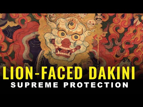Lion Faced Dakini Simhamukha Wrathful Wisdom— Protects from Evil, Obstacles, Disaster, Supernatural