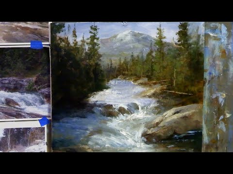 Painting Moving Water with Painting Knife and Brush= Acrylic Landscapes