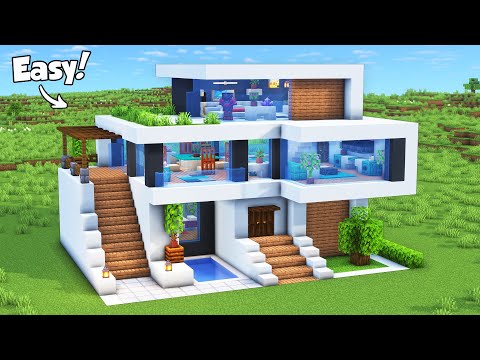 Minecraft: How to Build a Modern House Tutorial (Easy) #60 - Interior in Description!