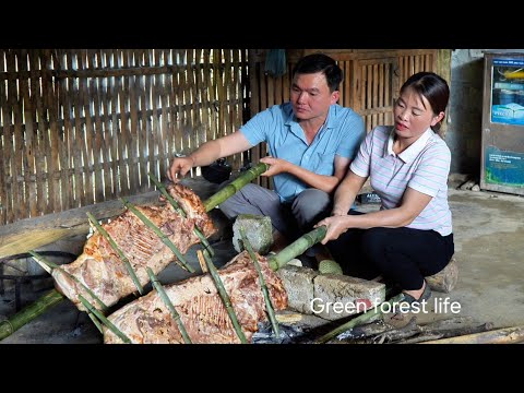 Robert grilled wild pig meats and prepared to marry Mai. Green forest life