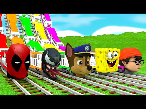 Flatbed Trailer McQueen Transportation with Truck - Speedbumps vs Cars vs Train - BeamNG #