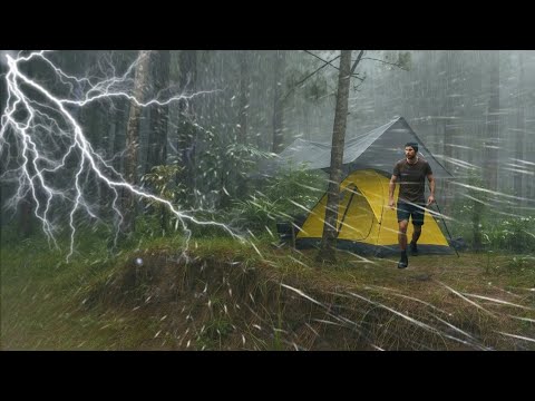CAMPING IN HEAVY RAIN AND THUNDERSTORM CRAZE ⛈️ STRUGGLE SETTING UP A TENT IN HEAVY RAIN