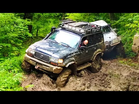 Off-road in mountains under heavy rain