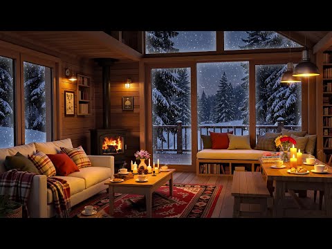 Winter Cabin Corner ❄️ Gentle Jazz Piano & Cozy Fireplace Sounds for Peaceful Nights