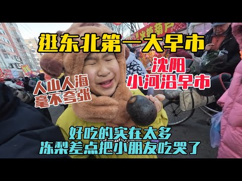 逛東北第一大早市，瀋陽小河沿早市，非常熱鬧好吃的特別多，小朋友第一次吃凍梨，差點把他給吃哭！