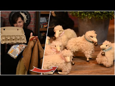 Из рваной дубленки и лотков для яиц - овечки в винтажном стиле своими руками!