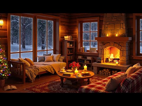 Cozy Winter Cabin Retreat ❄️ Smooth Jazz Music, Warm Fireplace & Snowy Forest for Relaxation