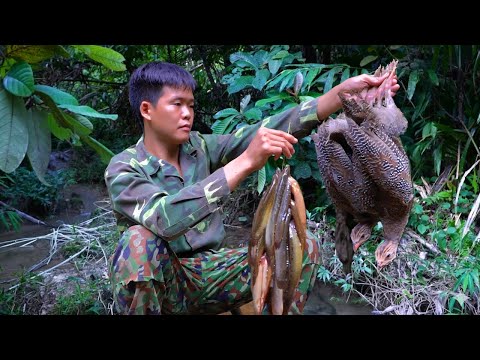 Solo Life in the Wild: Primitive Bamboo Fish Traps & Wild Pheasant Tracks