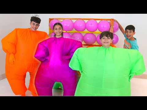 Jason Plays with Inflatable Costume Kids & Hide and Seek