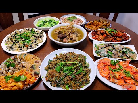 元旦公公親自下廚，做9菜1湯花樣多，一家人有說有笑真幸福！