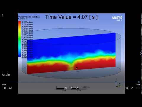Ansys Fluent tutorial 10, Transient simulation of water drainage from a circular tank
